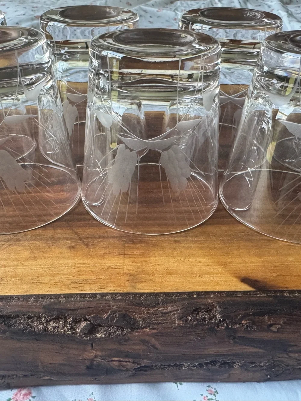 Set of 7 Etched Wheat Lowball Glasses